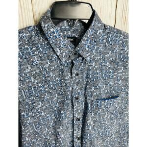 NetWork Button Up Shirt 41 Blue Long Sleeves Slim Fit 100% Cotton Contemporary